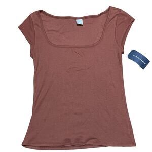 Melrose and Market Women’s Top S Rust Sequoia Ribbed Square Neck #4835